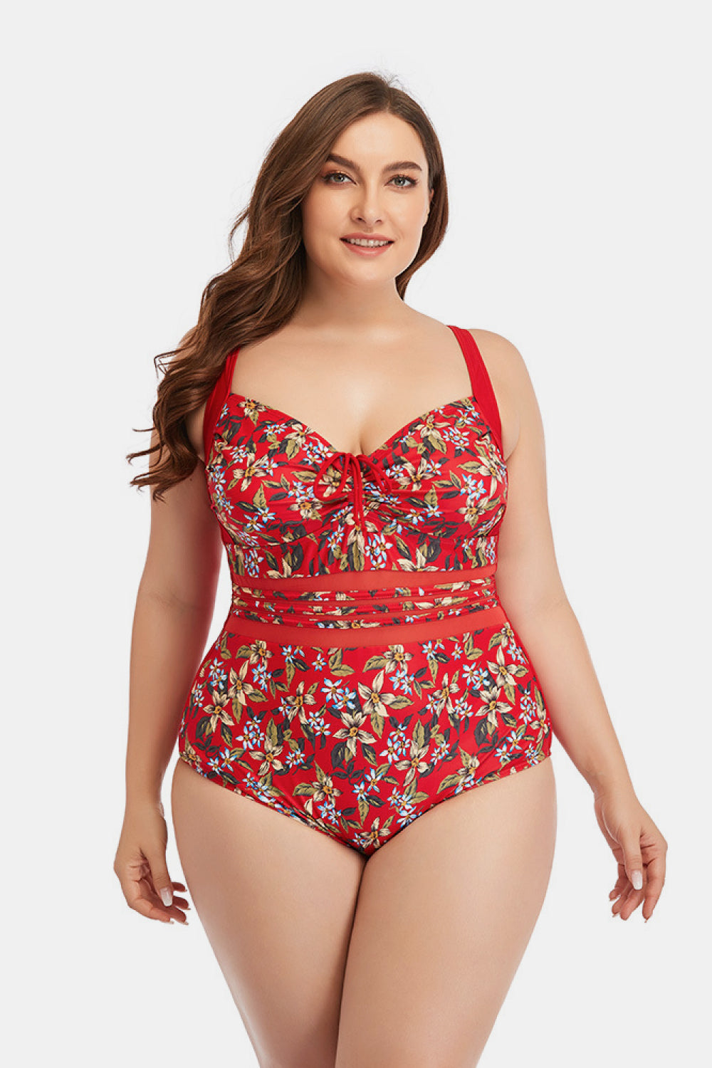 Floral Drawstring Detail One-Piece Swimsuit (TB10D) T