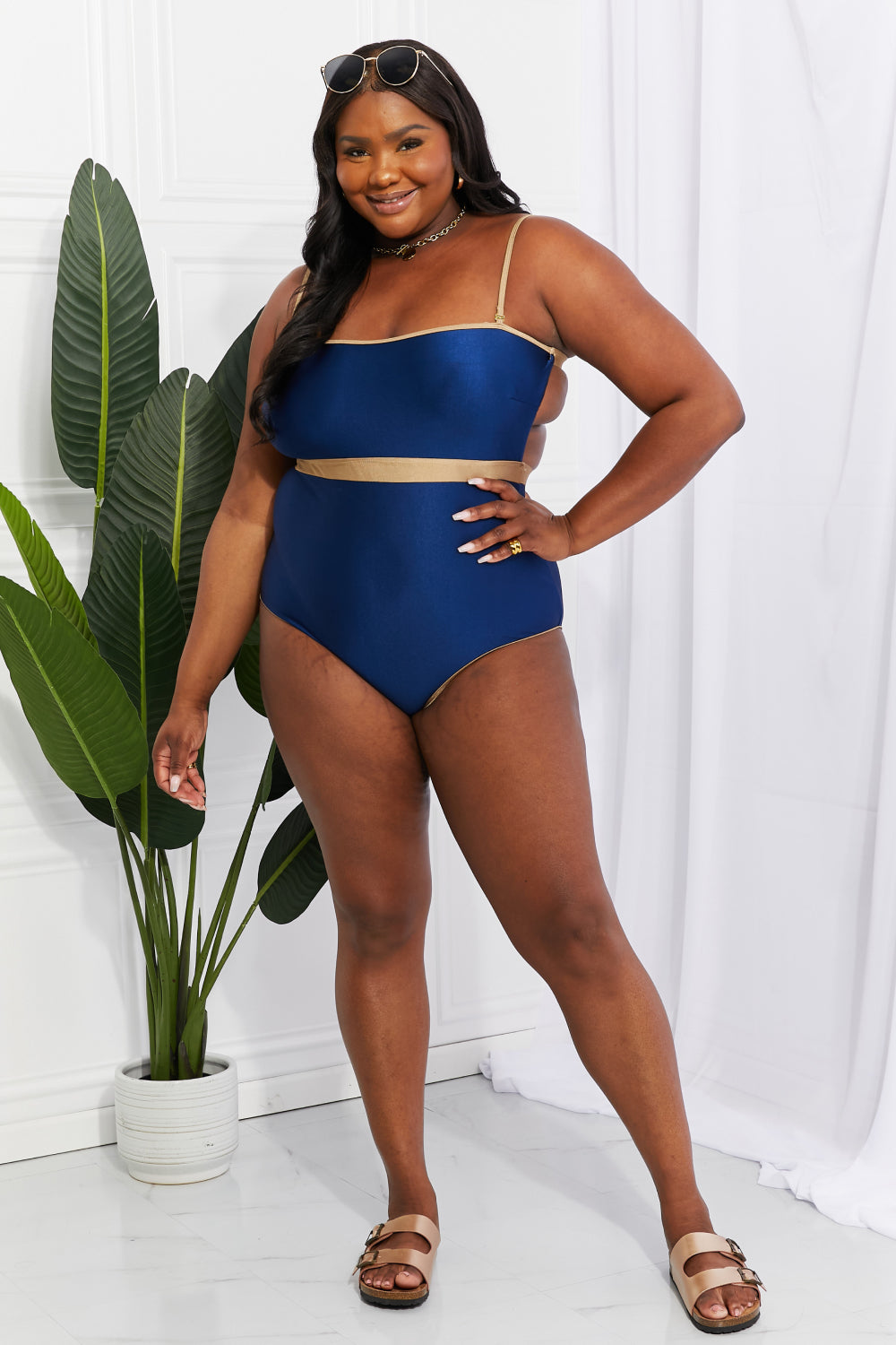 Marina West Swim Wave Break Contrast Trim One-Piece (TB9D) T
