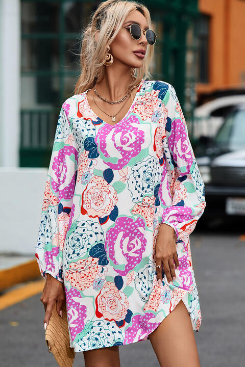 Floral V-Neck Long Sleeve Dress (MWBT) T - Deals DejaVu