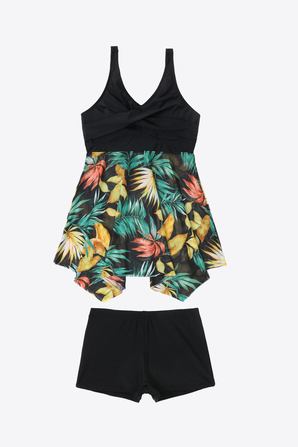 Plus Size Floral Two-Tone Asymmetrical Hem Two-Piece Swimsuit (TB13D) T