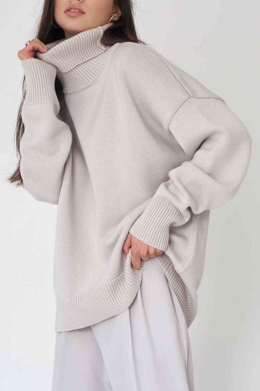 Turtle Neck Dropped Shoulder Sweater - Deals DejaVu
