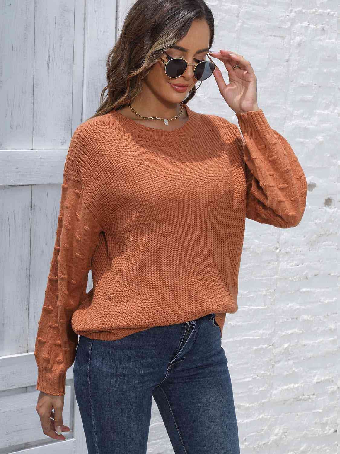 Round Neck Dropped Shoulder Sweater - Deals DejaVu
