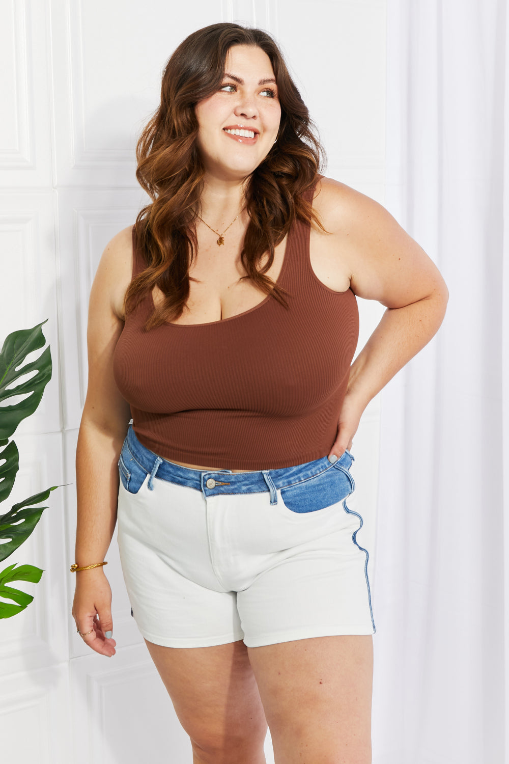 Judy Blue Desiree Full Size High Waisted Two-Tone Shorts (TBL2) T