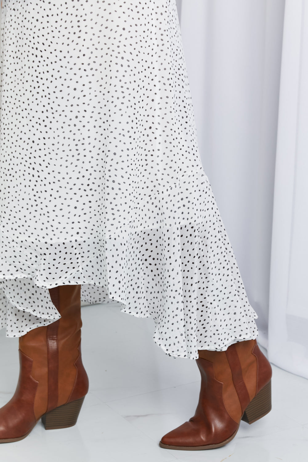 Zenana Polka Dot Ruffle Hem Midi Skirt in Ivory/Black (TB7) T