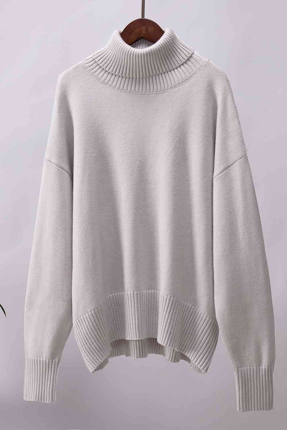 Turtle Neck Dropped Shoulder Sweater - Deals DejaVu
