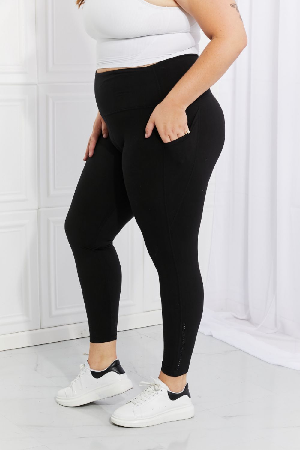 Leggings Depot Full Size Strengthen and Lengthen Reflective Dot Active Leggings (TBL) T