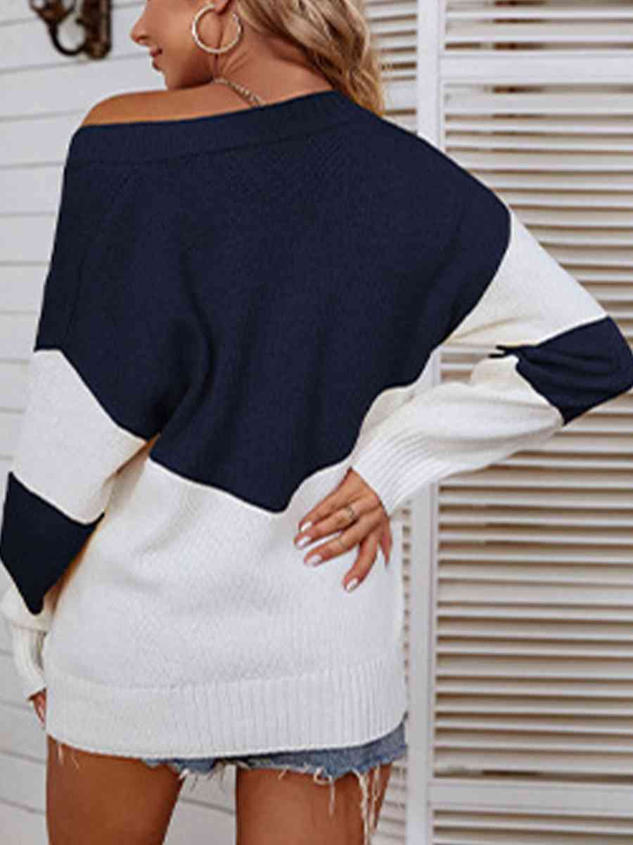 Color Block V-Neck Sweater - Deals DejaVu
