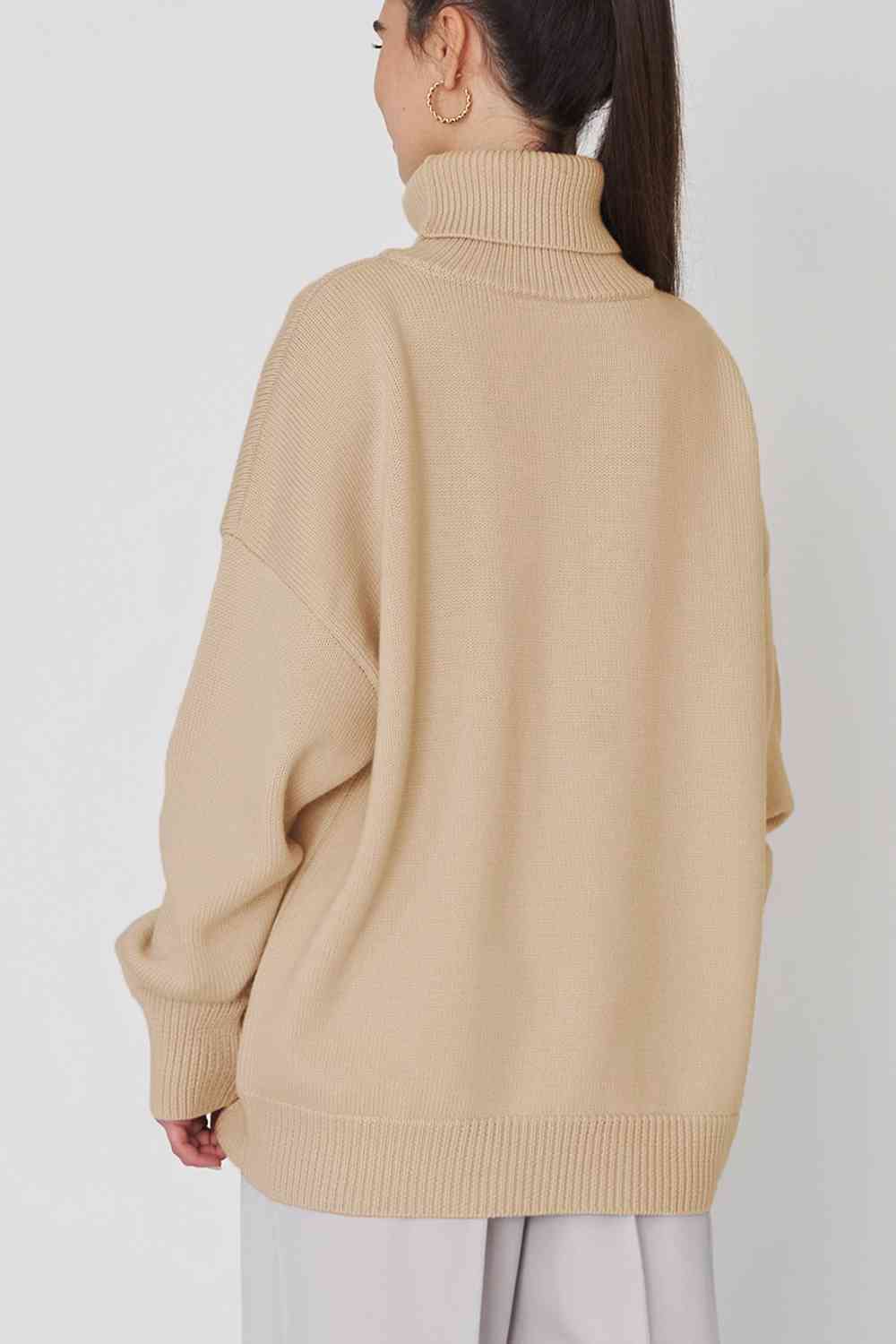 Turtle Neck Dropped Shoulder Sweater - Deals DejaVu