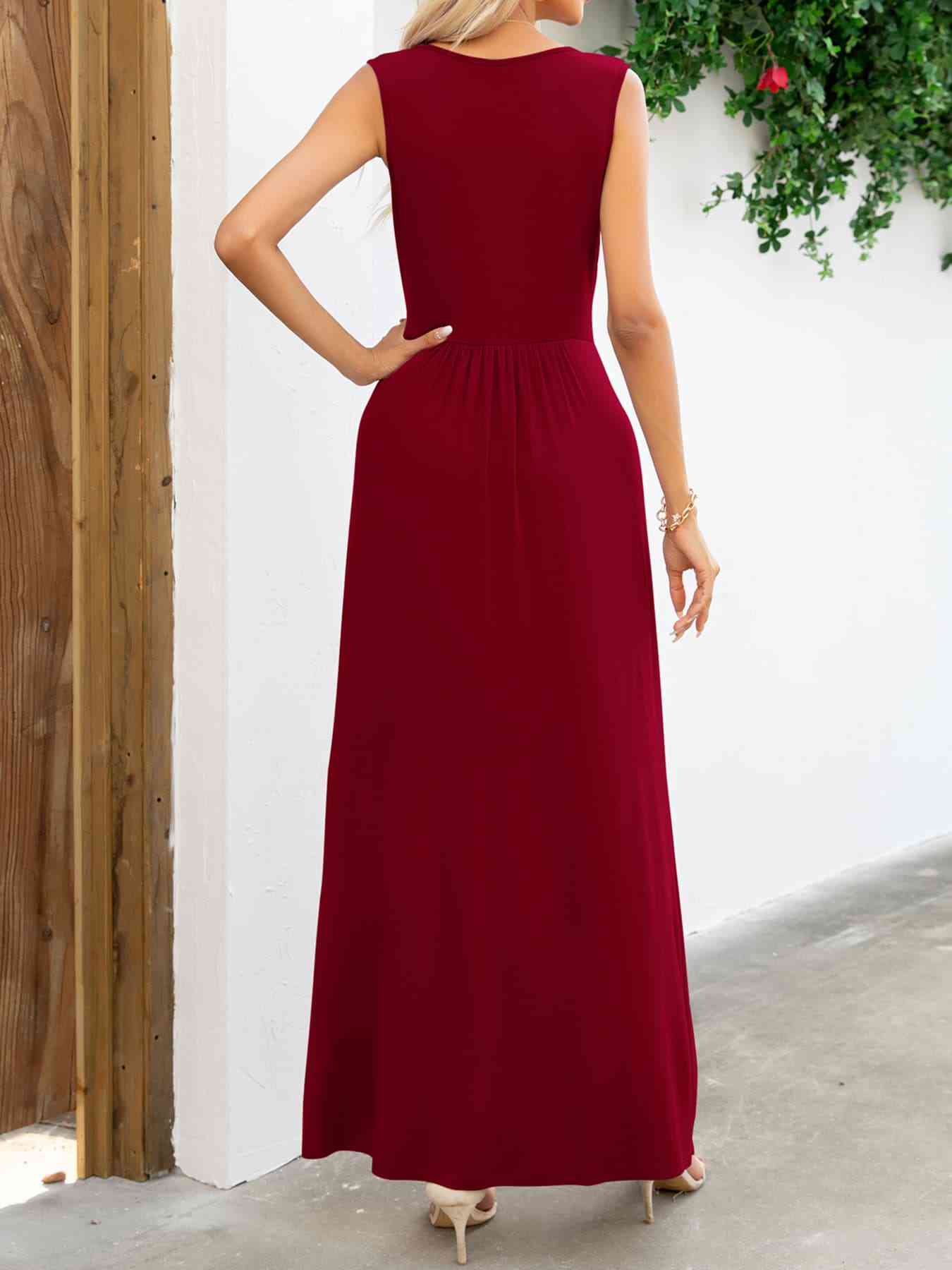 Surplice Neck Sleeveless Maxi Dress (MWBT) T - Deals DejaVu