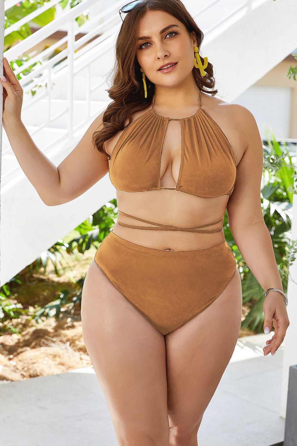 Plus Size Cutout Tied Backless Bikini Set (TB10D) T