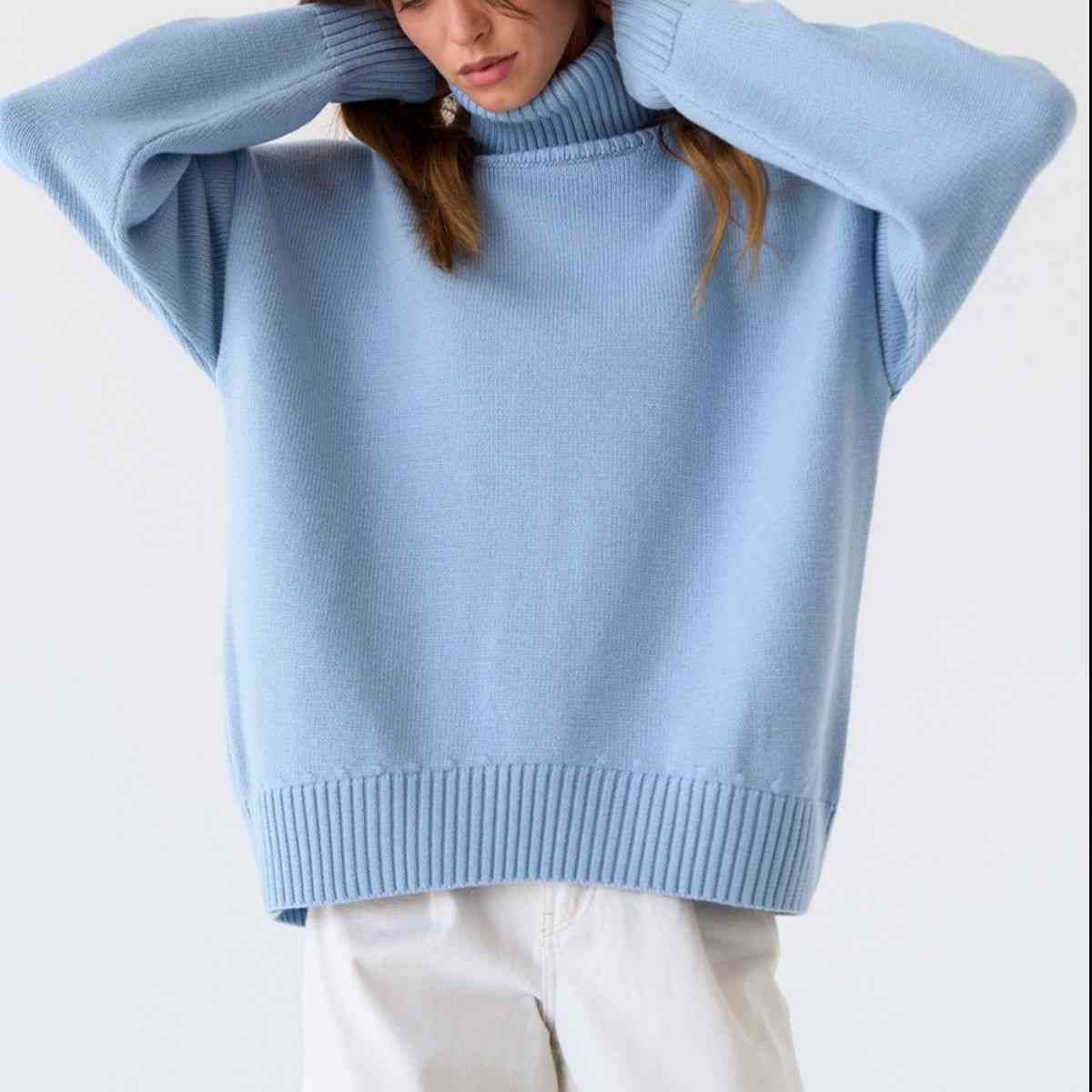 Turtle Neck Dropped Shoulder Sweater - Deals DejaVu