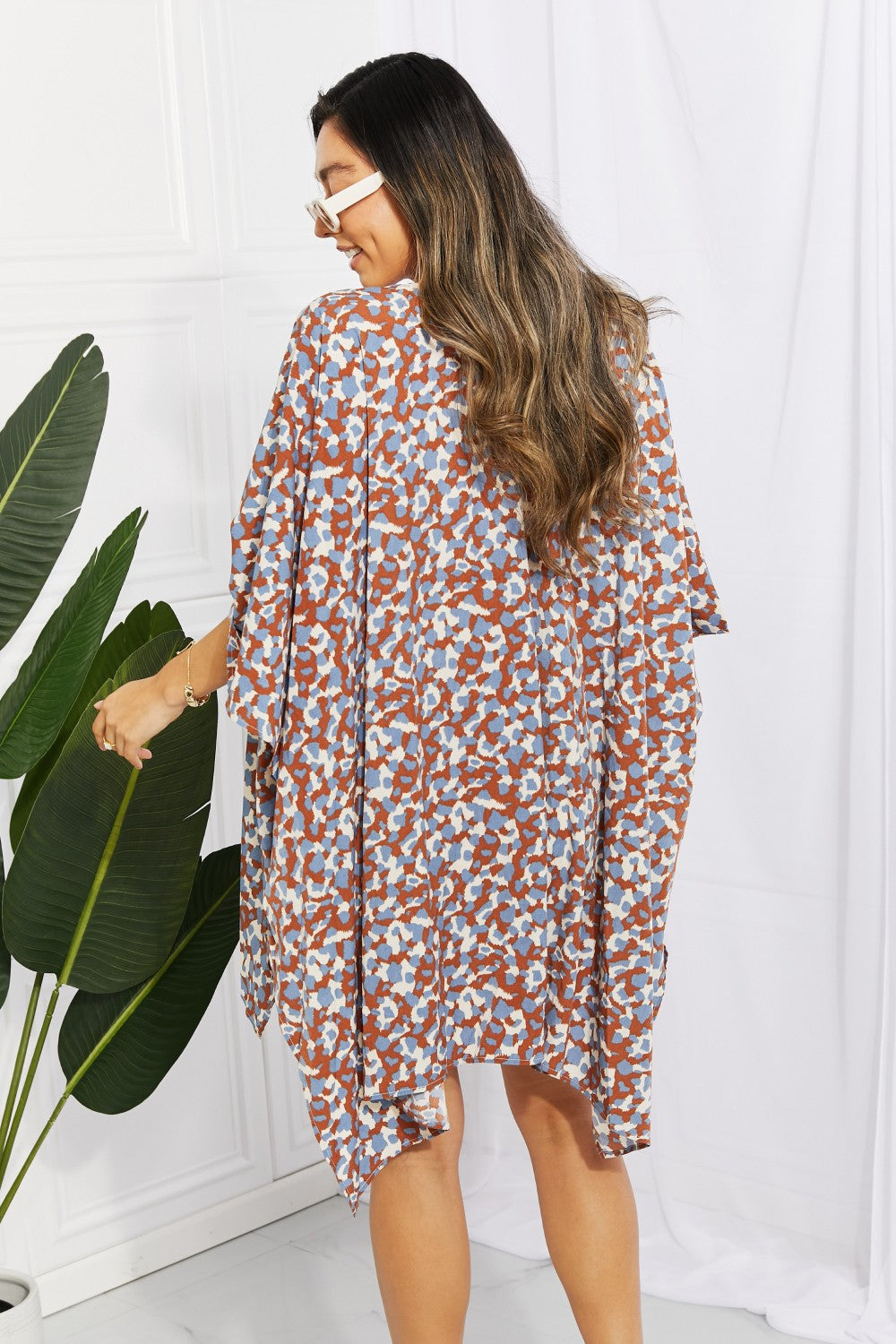 Printed Open Front Three-Quarter Sleeve Cover Up (TB11D) T