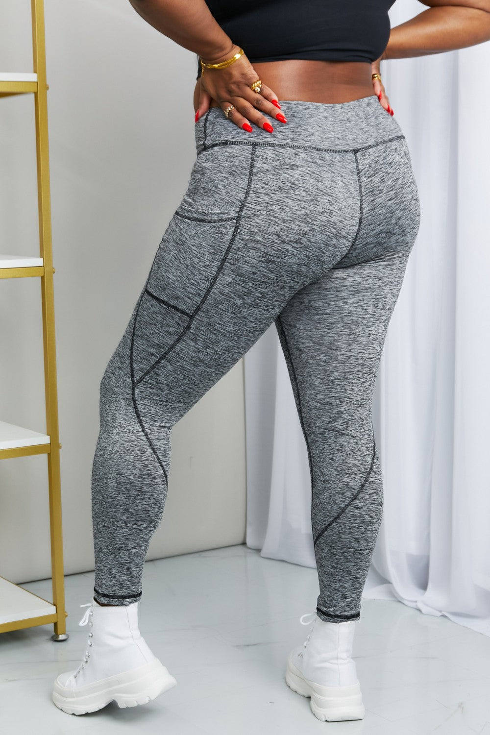 Rae Mode Full Size Heathered Wide Waistband Yoga Leggings (TBL) T