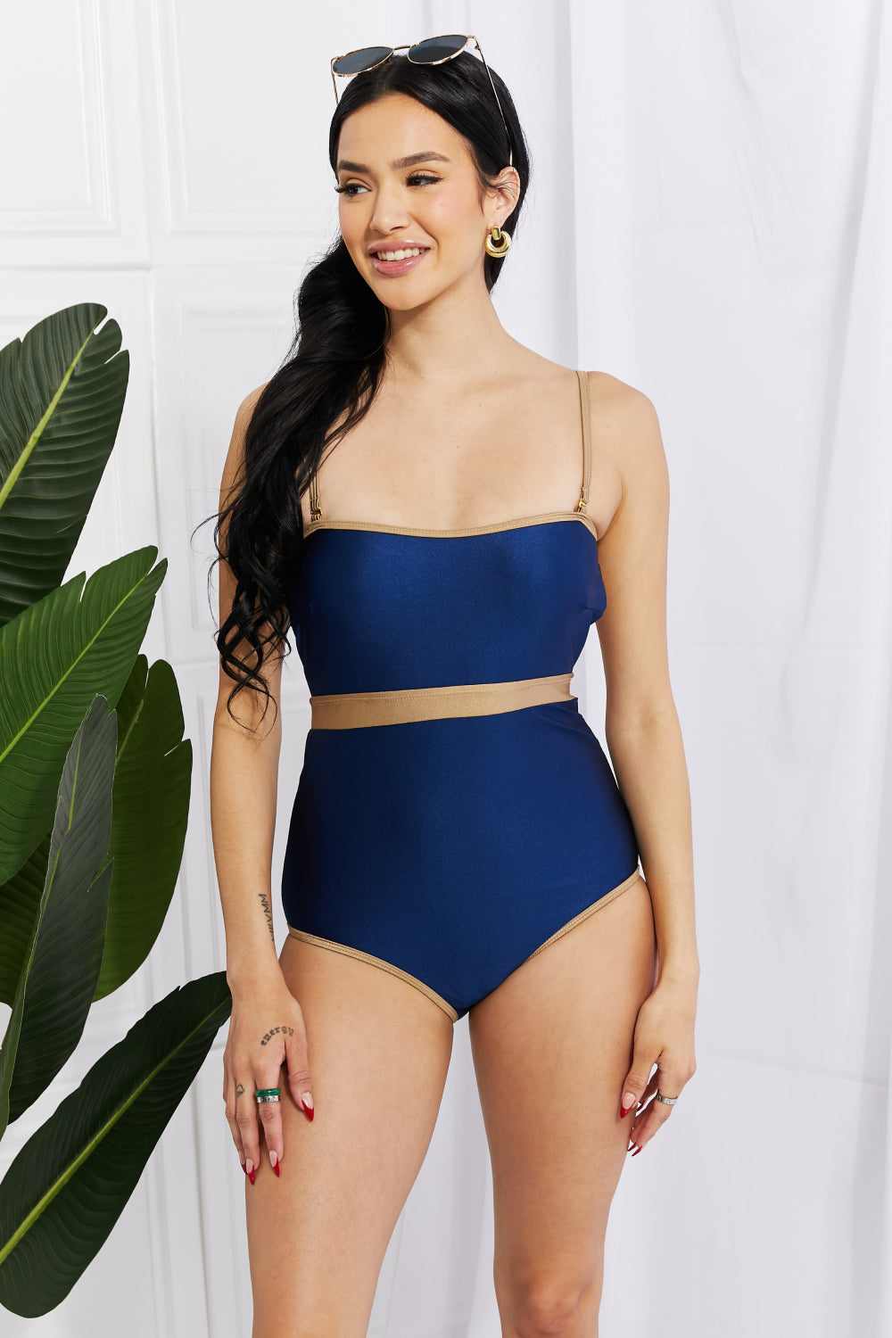 Marina West Swim Wave Break Contrast Trim One-Piece (TB9D) T