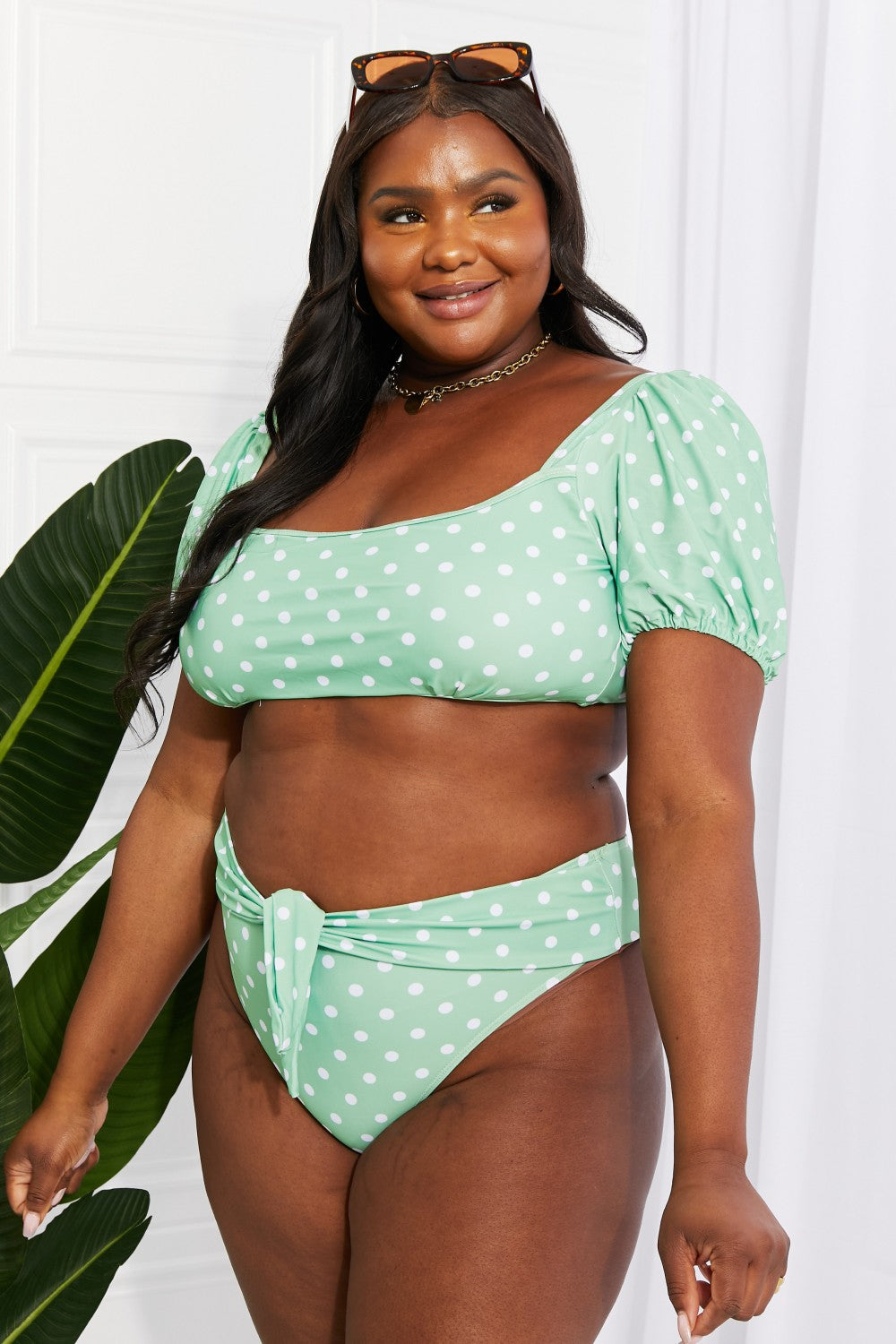 Marina West Swim Vacay Ready Puff Sleeve Bikini in Gum Leaf (TB9D) T