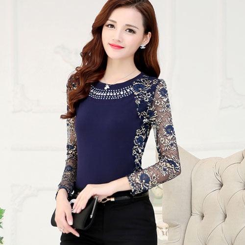 Gorgeous Fashion Women Tops & Blouses - Sexy Hollow Lace Blouse Shirt - Long Sleeve Women Shirts (TB1)(F19)