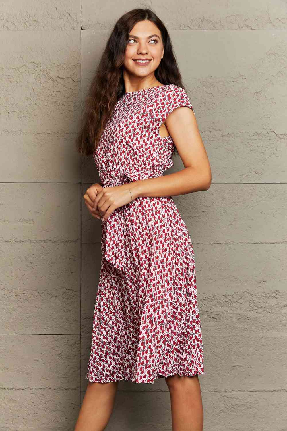 Round Neck Tie Waist Dress (MWBT) T - Deals DejaVu