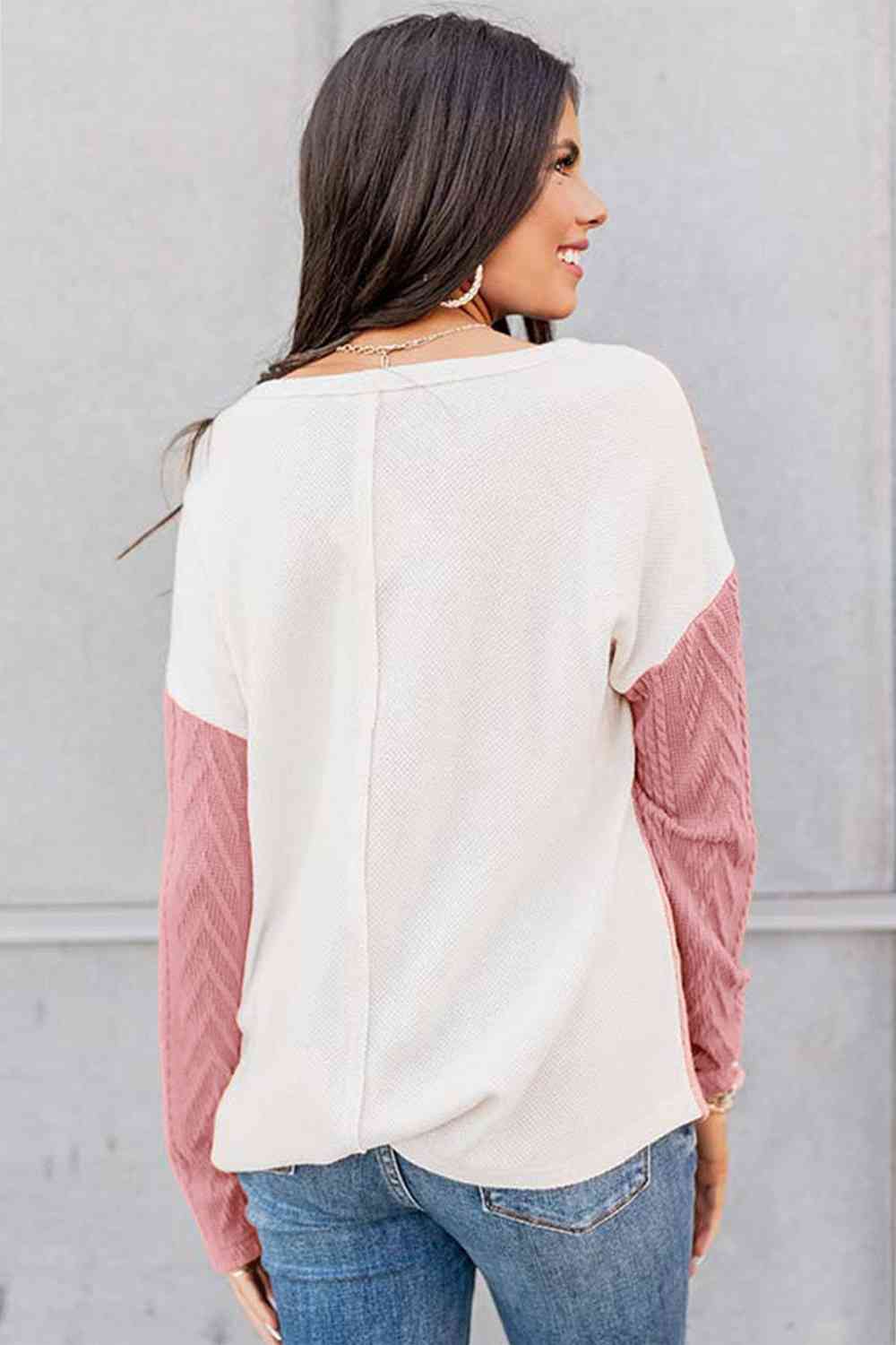 Full Size Color Block Cable-Knit Tops - Deals DejaVu