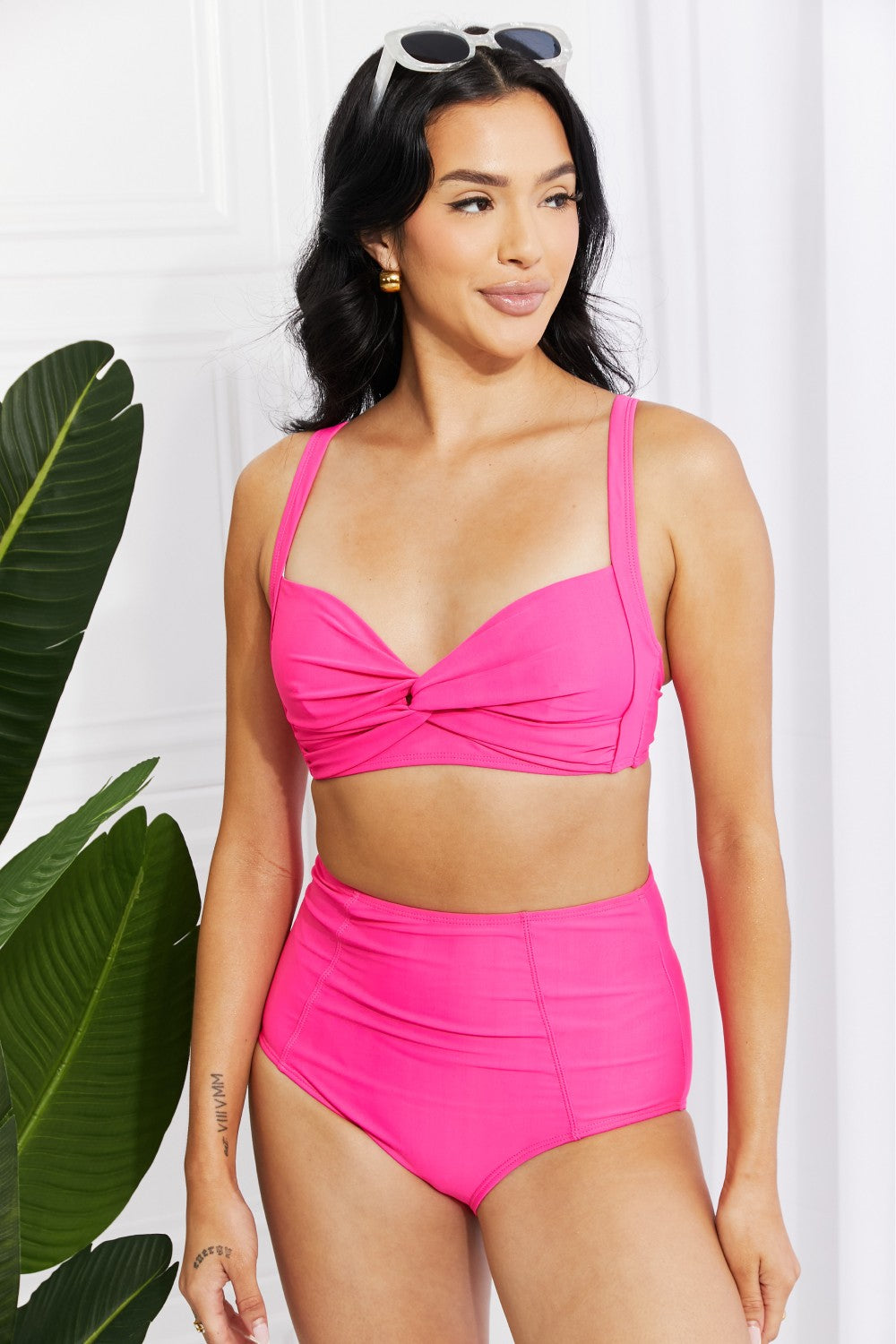 Marina West Swim Take A Dip Twist High-Rise Bikini in Pink (TB9D) T
