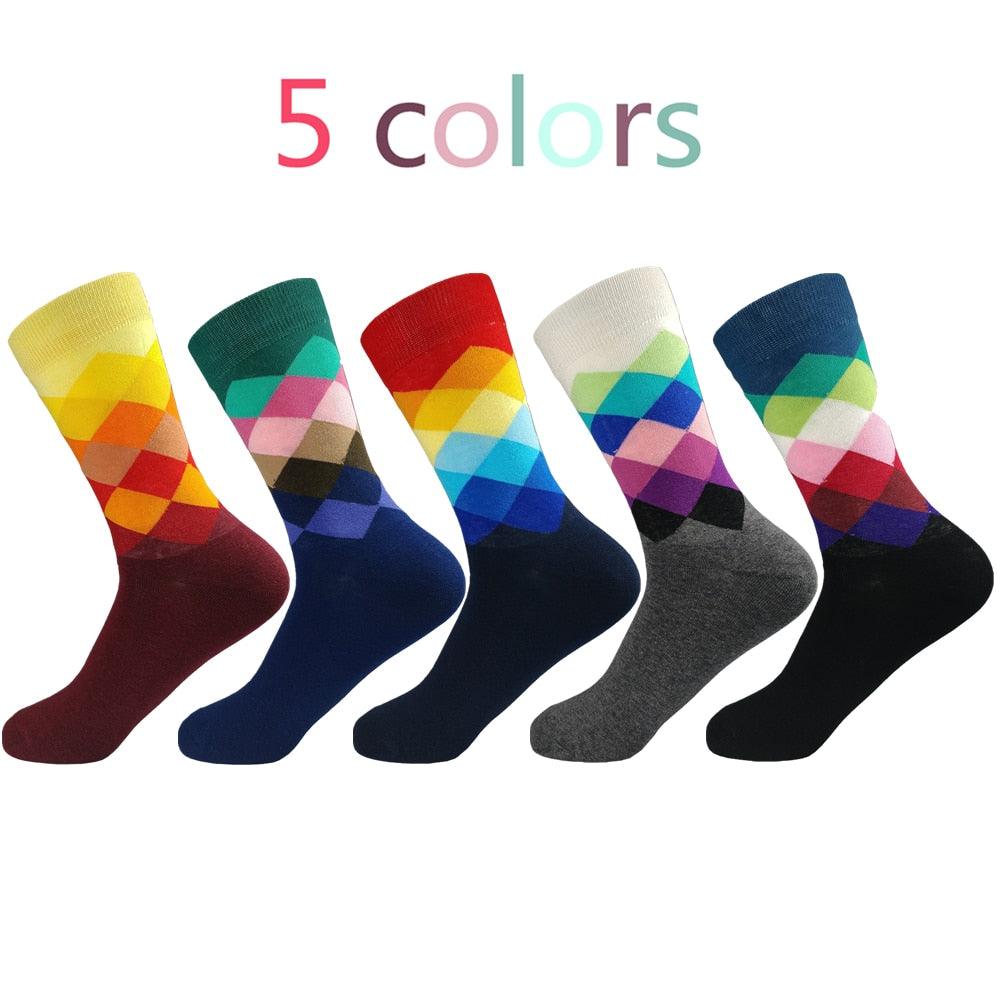 Men's Casual Color Diamond Pattern - Five Pairs Of Large Size -Fashion Socks (D9)(TG8)(T6G)