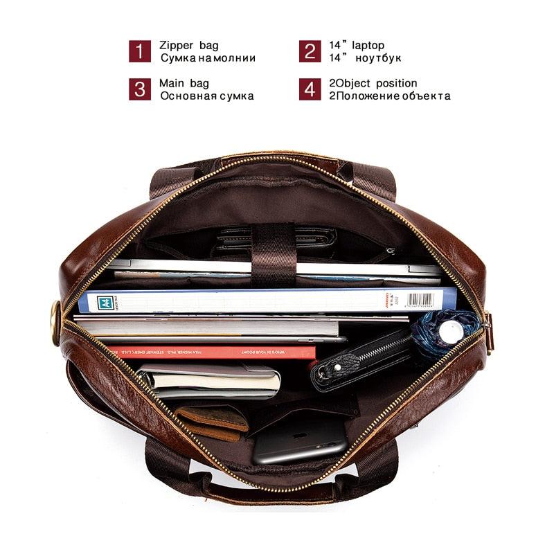 Briefcase Bag - Genuine Leather Laptop Bag - Business Tote Document Office Portable Shoulder Bag (D78)(LT4)