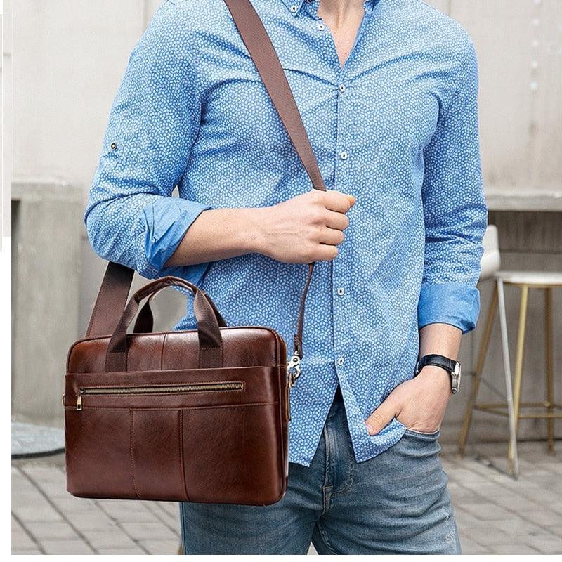 Briefcase Bag - Genuine Leather Laptop Bag - Business Tote Document Office Portable Shoulder Bag (D78)(LT4)