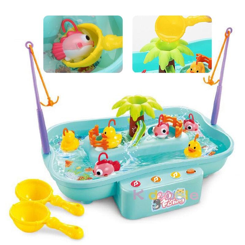 Kids Fishing Toys- Electric Water Cycle - Music Light Baby Bath Toys - Child Game Play Fish - Outdoor Toys (1X3)(2X3)(D2)