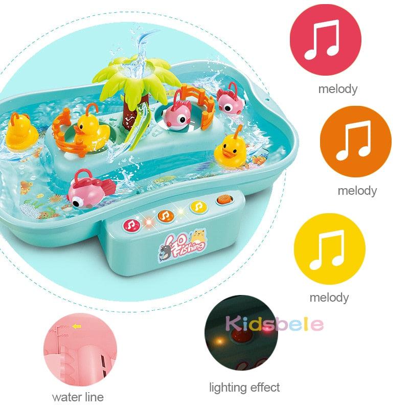 Kids Fishing Toys- Electric Water Cycle - Music Light Baby Bath Toys - Child Game Play Fish - Outdoor Toys (1X3)(2X3)(D2)