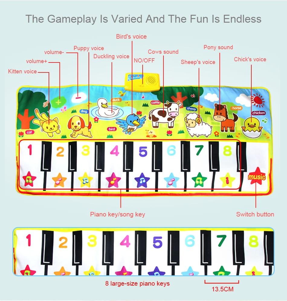 135X58CM Large Size Musical Baby Mat - Animal Theme Educational Learning Toy - Children Playing Music Mat (F2)(2X2)