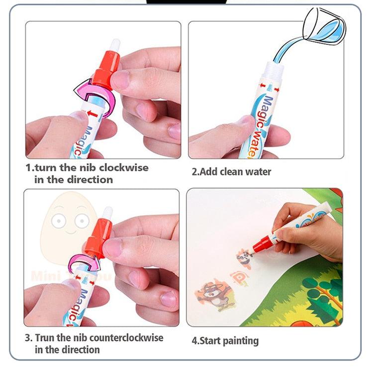 Great 72x52cm Kids Crafts Drawing Toys - Water Mat Painting - With Aqua Magic Pens And Templates Educational Gift (D2)(8X1)
