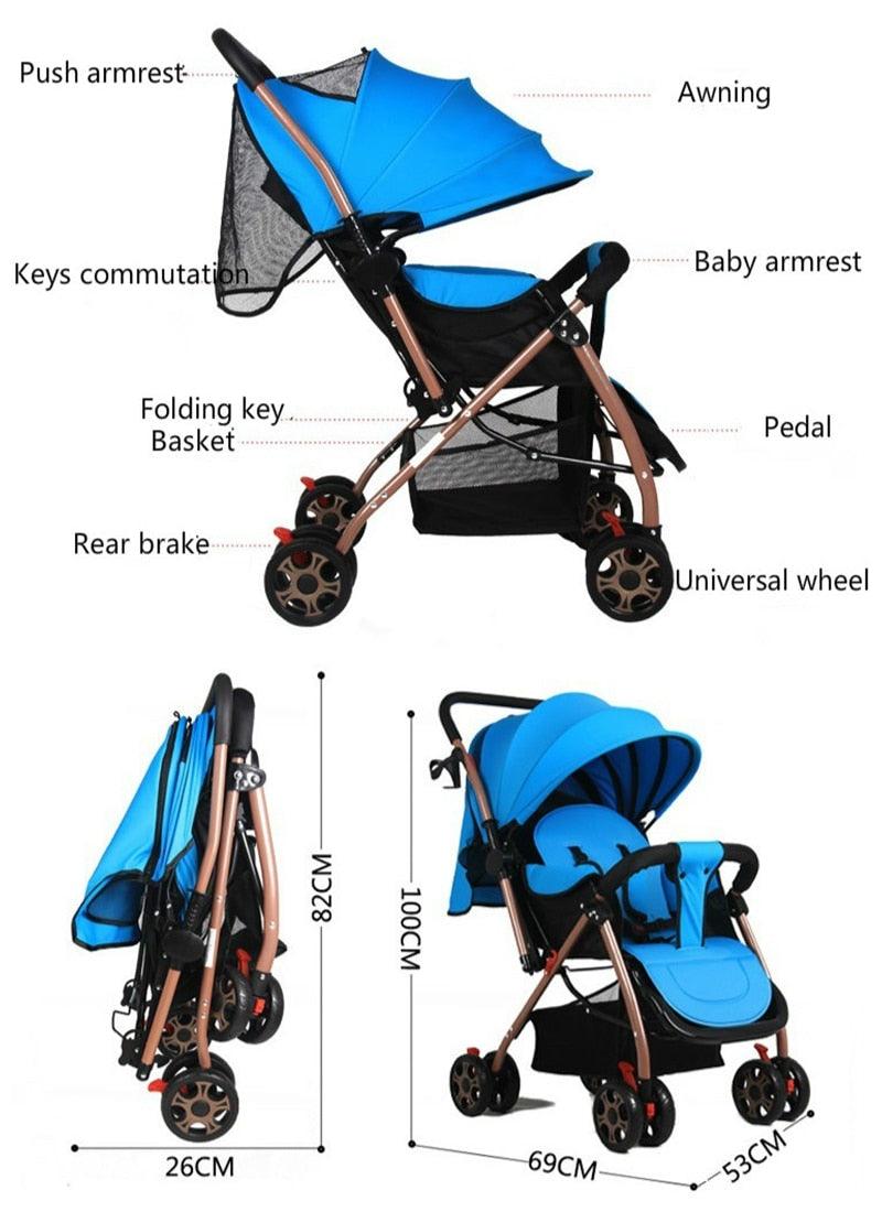 Two-way Push Baby Stroller - Infant Reversible Bassinet Pram, Foldable Push chair with Adjustable Canopy, Storage Basket (1U01)(X3)