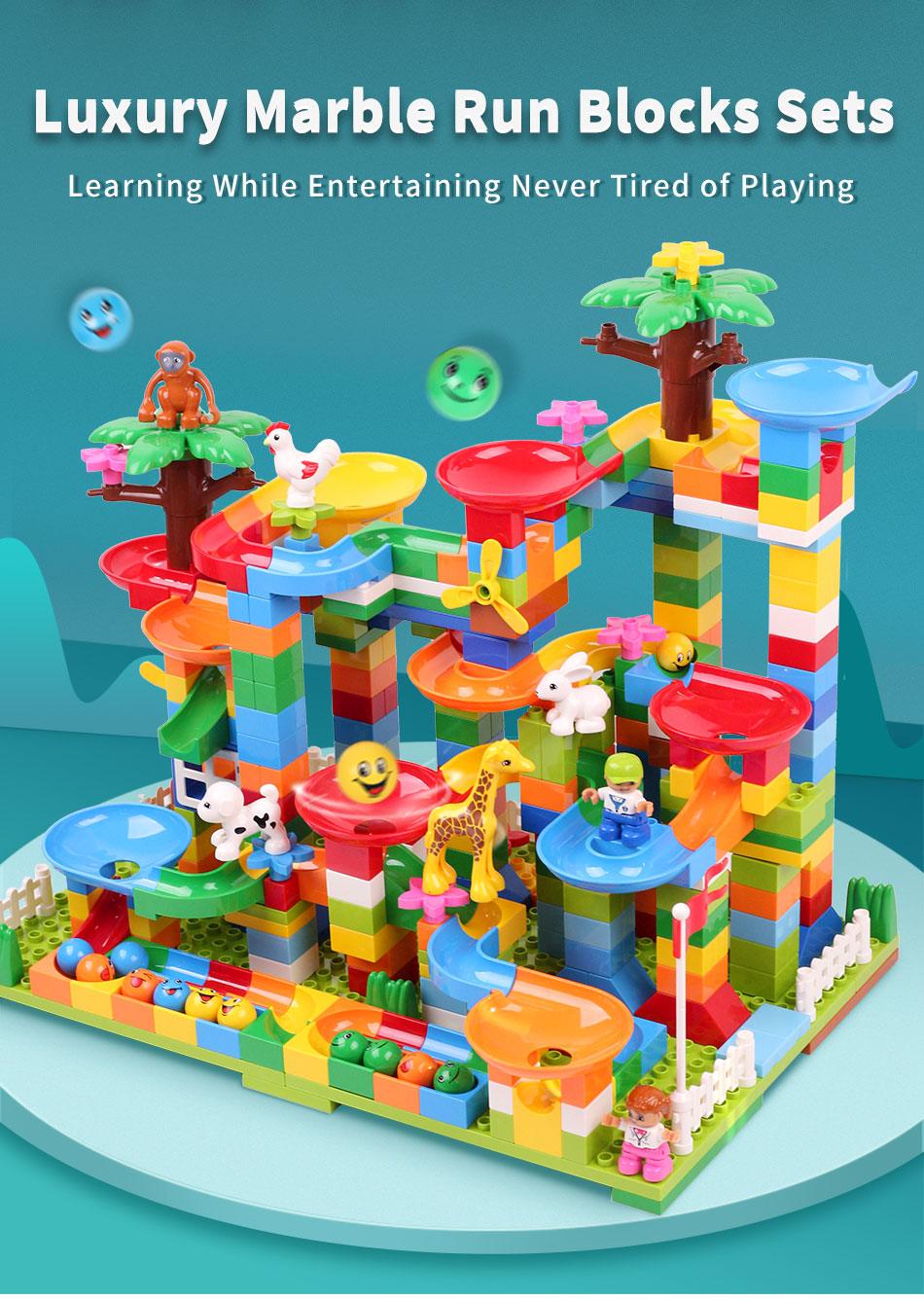 Great Marble Race Run Building Blocks Sets - Construction Big Track Bricks Ball - Creative Assembly Slide Learning Toys For Children (8X2)(F2)