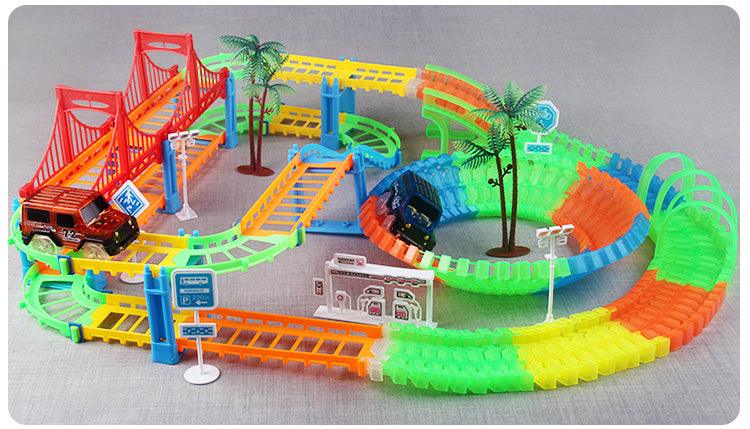 Great 2in1 Railway Track Car Set - Bend Flex Serpentine Technology Glow in The Dark Track LED Light Race Car Toys (F2)(3X2)