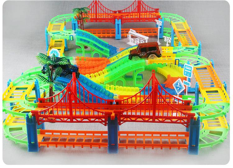 Great 2in1 Railway Track Car Set - Bend Flex Serpentine Technology Glow in The Dark Track LED Light Race Car Toys (F2)(3X2)