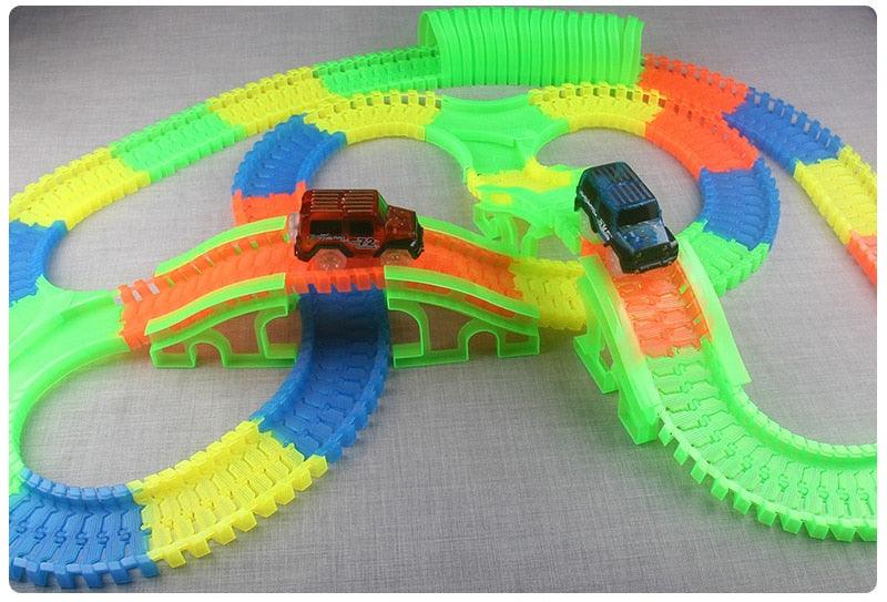 Amazing Glowing in the Dark Racing Car Track Set - Bend Flexible Track LED Car Train Toys - Gift children kids 300/256/128/136/80/56 pcs (3X2)(D2)