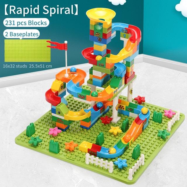 Great Marble Race Run Building Blocks Sets - Construction Big Track Bricks Ball - Creative Assembly Slide Learning Toys For Children (8X2)(F2)