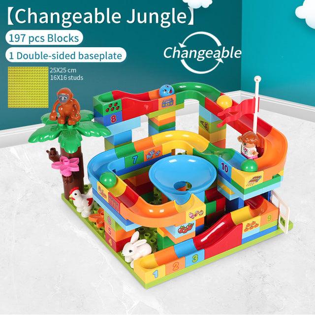 Great Marble Race Run Building Blocks Sets - Construction Big Track Bricks Ball - Creative Assembly Slide Learning Toys For Children (8X2)(F2)