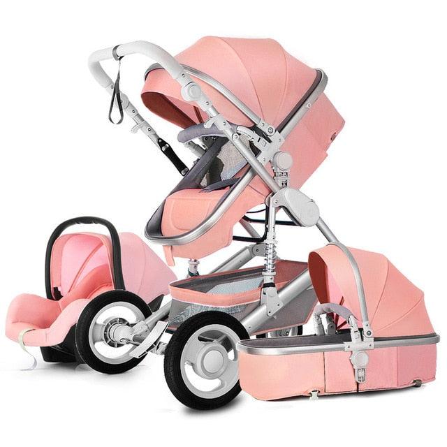 New Trend Luxury Baby Stroller 3 in 1 with Car Seat Portable - Reversible High Landscape - Hot Mom Pink Stroller (X3)(F1)