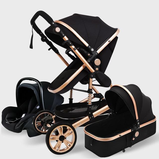 New Trend Luxury Baby Stroller 3 in 1 with Car Seat Portable - Reversible High Landscape - Hot Mom Pink Stroller (X3)(F1)