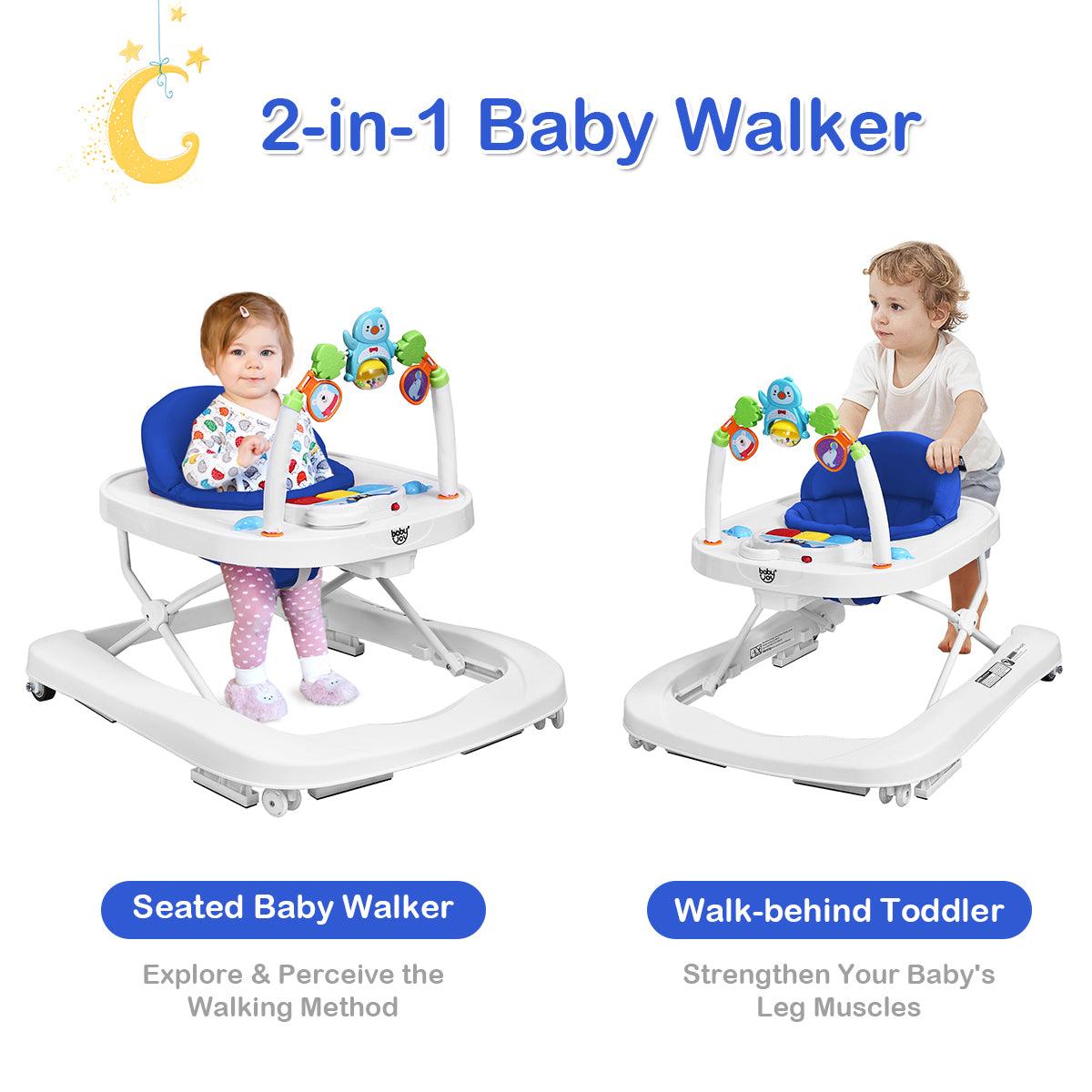 Best 2-in-1 Foldable Baby Walker w/ Adjustable Heights & Detachable Tray Blue (1U01)(X9)