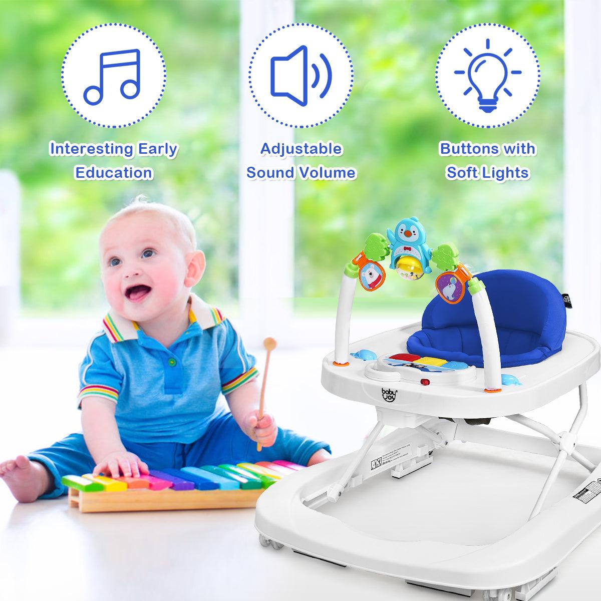 Best 2-in-1 Foldable Baby Walker w/ Adjustable Heights & Detachable Tray Blue (1U01)(X9)