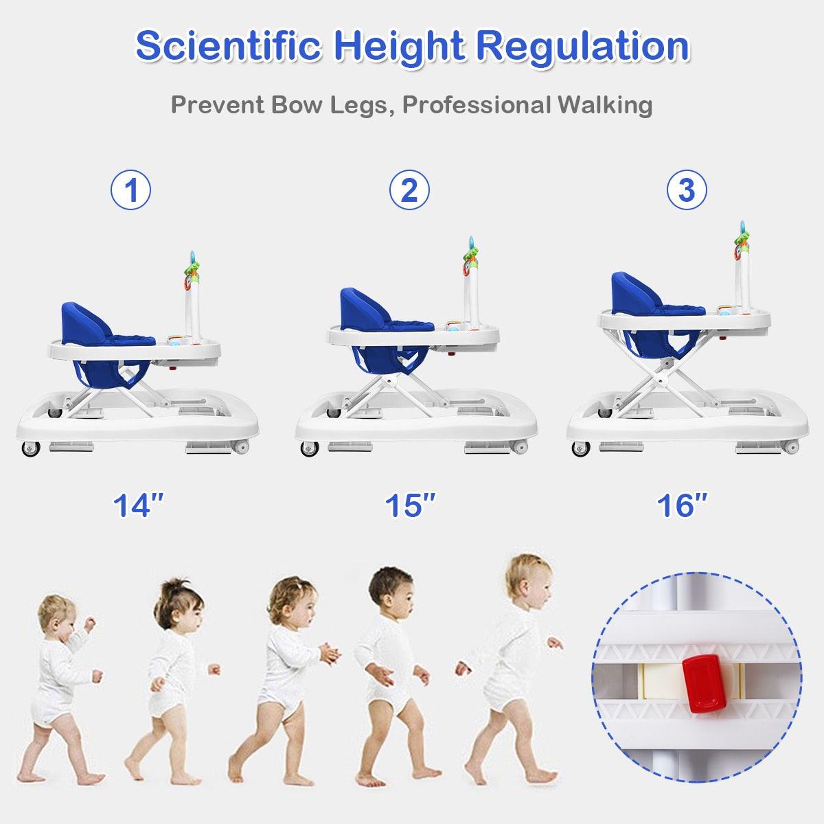 Best 2-in-1 Foldable Baby Walker w/ Adjustable Heights & Detachable Tray Blue (1U01)(X9)