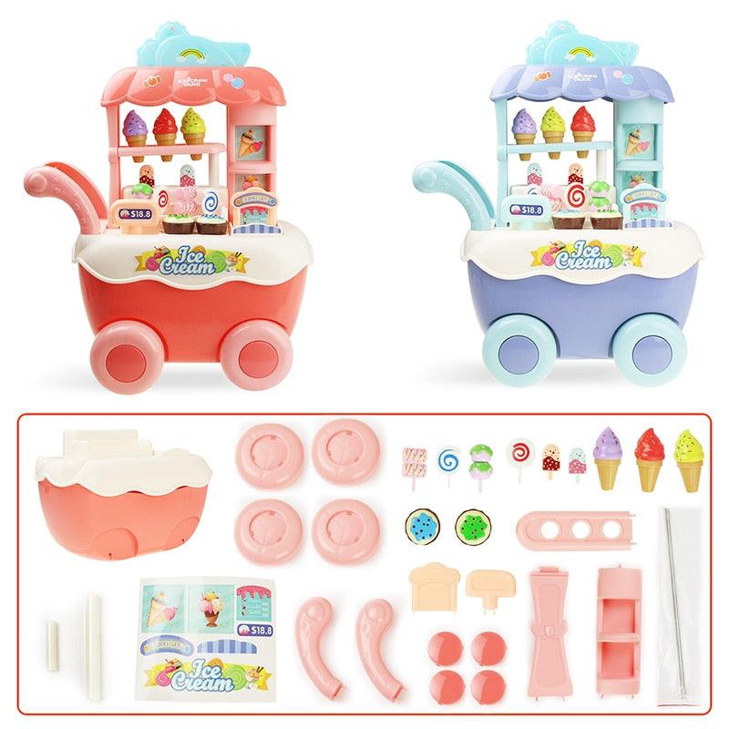 Children Role Play Toys - Kitchen Ice Cream Shopping Cart - With Light and Music - Education Toy Girls Boys Gift (D2)(1X3)