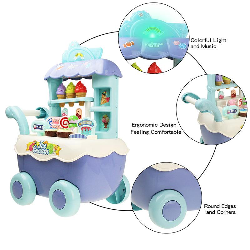 Children Role Play Toys - Kitchen Ice Cream Shopping Cart - With Light and Music - Education Toy Girls Boys Gift (D2)(1X3)