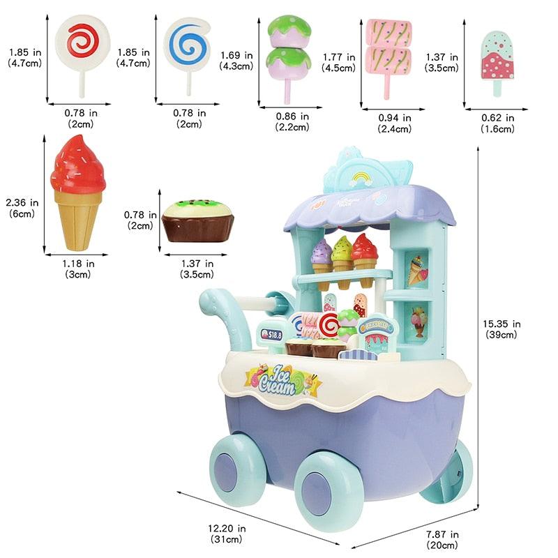 Children Role Play Toys - Kitchen Ice Cream Shopping Cart - With Light and Music - Education Toy Girls Boys Gift (D2)(1X3)