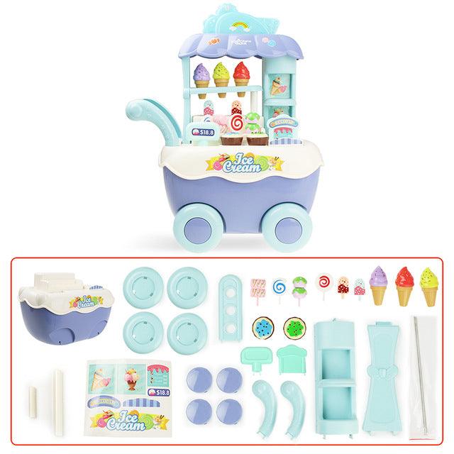 Children Role Play Toys - Kitchen Ice Cream Shopping Cart - With Light and Music - Education Toy Girls Boys Gift (D2)(1X3)