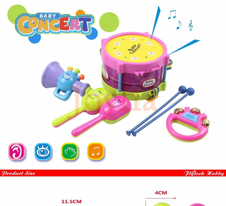 5pcs/set Baby Musical Instruments Playing Set Toys - Colorful Drum / Handbell / Trumpet / Cabasa Educational Toy for Children (D2)(2X2)
