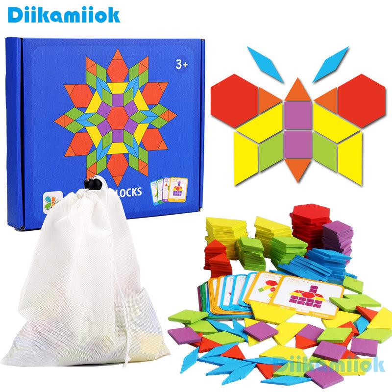 Hot Sale 155pcs Wooden Jigsaw Puzzle Board Set - Colorful Baby Montessori Educational Toys - Children Learning Developing (D2)(7X2)