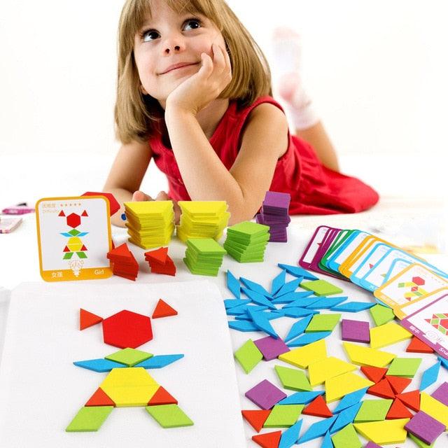 Hot Sale 155pcs Wooden Jigsaw Puzzle Board Set - Colorful Baby Montessori Educational Toys - Children Learning Developing (D2)(7X2)