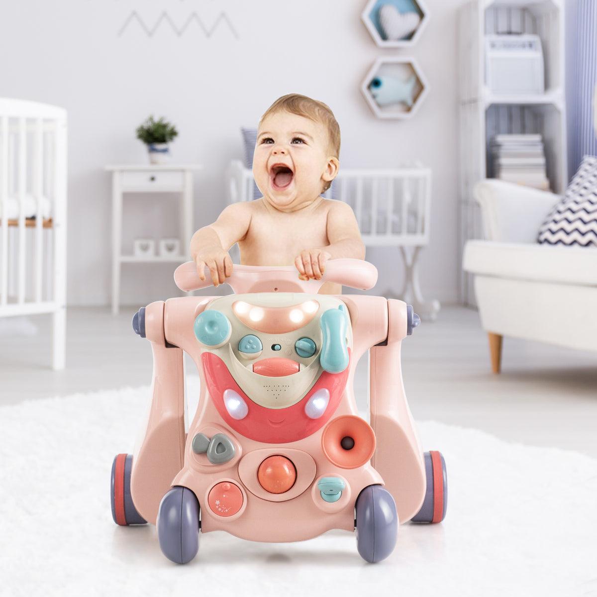 Happy Baby 2-in-1 Baby Sit-to-Stand Walker Kids Activity Center Toddler Walking Home Pink (1U01)(X9)